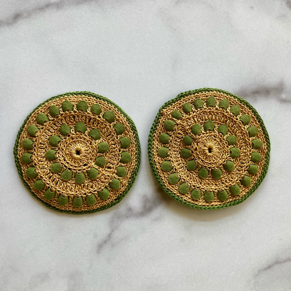 Vintage Belgian Set of 2 Crochet Knit Coasters